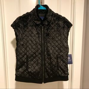 NWT Doncaster Quilted Faux-Fur Black Vest M